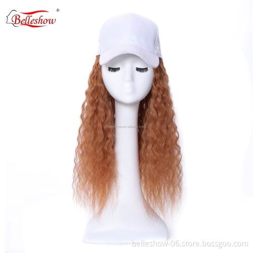 Hot sell synthetic hair and human hair black basketball hat Light brown wool roll hat wig  long curly wig